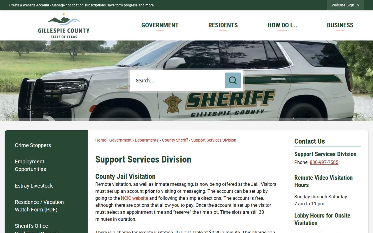 Gillespie County arrest history and jail support information