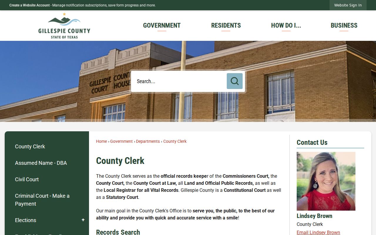 Gillespie County criminal case records and County Clerk search policy