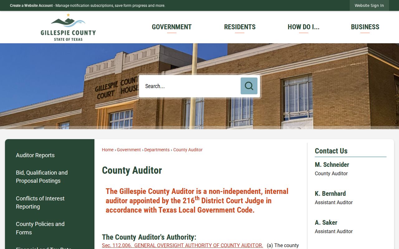 Gillespie County criminal court case records on the District Clerk contact page