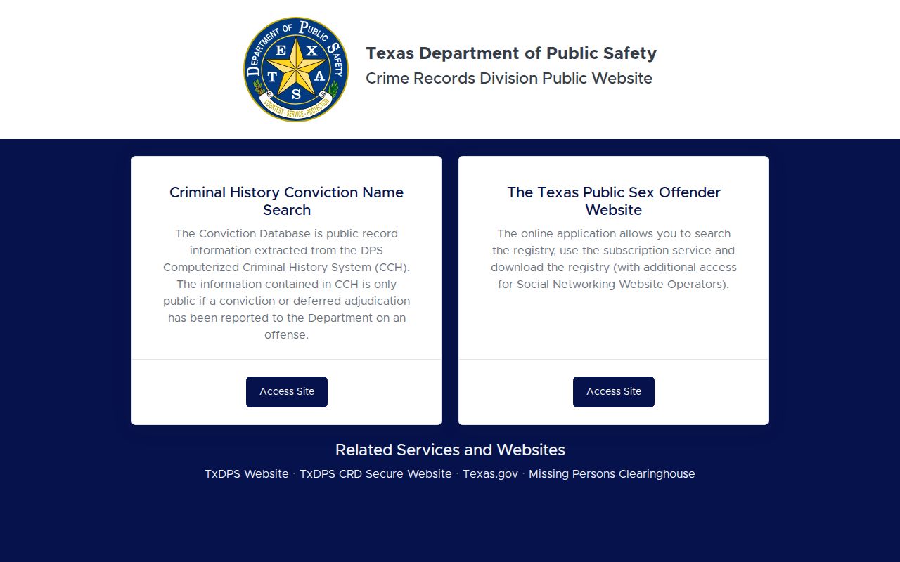 Gillespie County criminal history Texas DPS public search screen