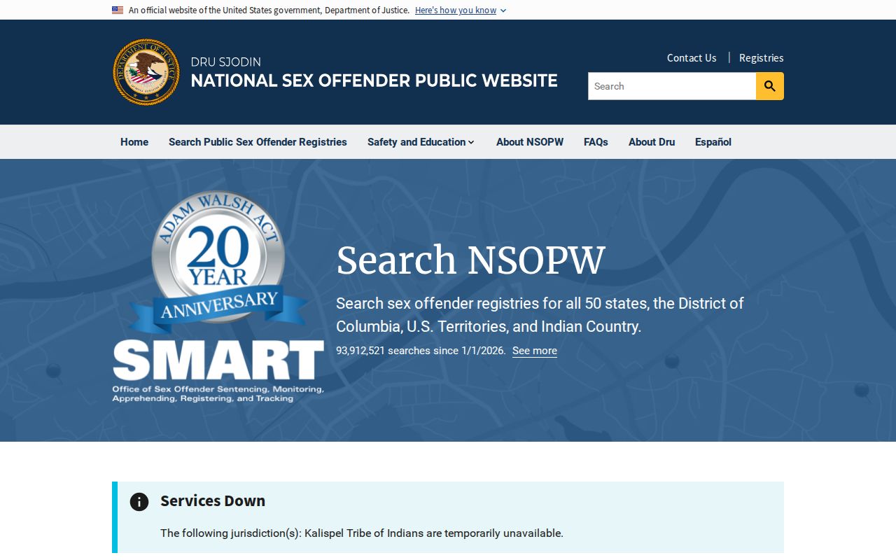 Gillespie County sex offender check using the DOJ national registry search