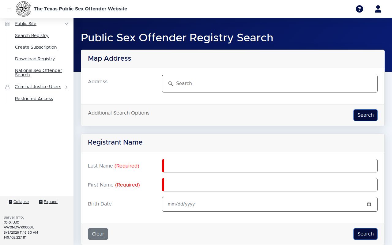Gillespie County sex offender registry name address and map search screen